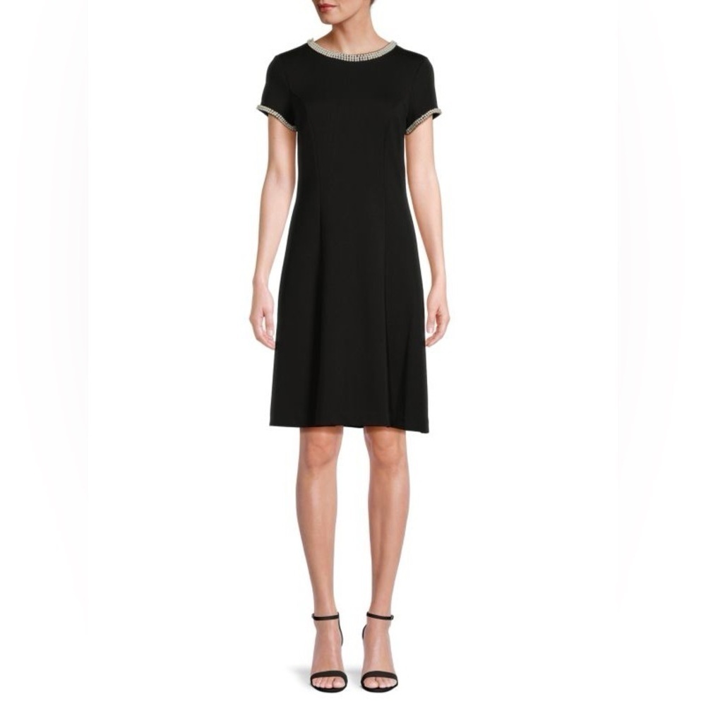 KARL LAGERFELD PARIS Faux Pearl Fit & Flare Dress in black Size: 4